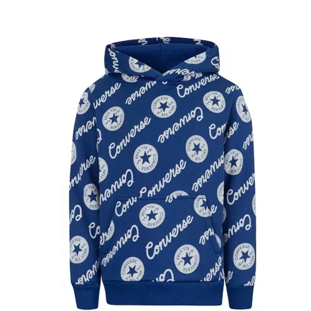Converse All Star Blue /White‎ Repeat Logo Pullover Hoodie Boys Sz L 12/13 Yrs